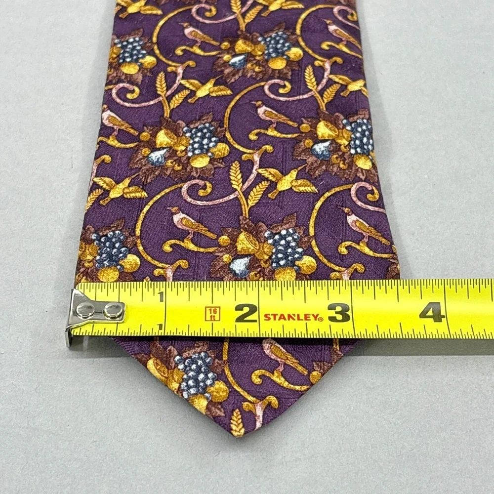 Ermenegildo Zegna Tie Silk‎ Purple Gold Bird Grape Motif Necktie Mens Vintage